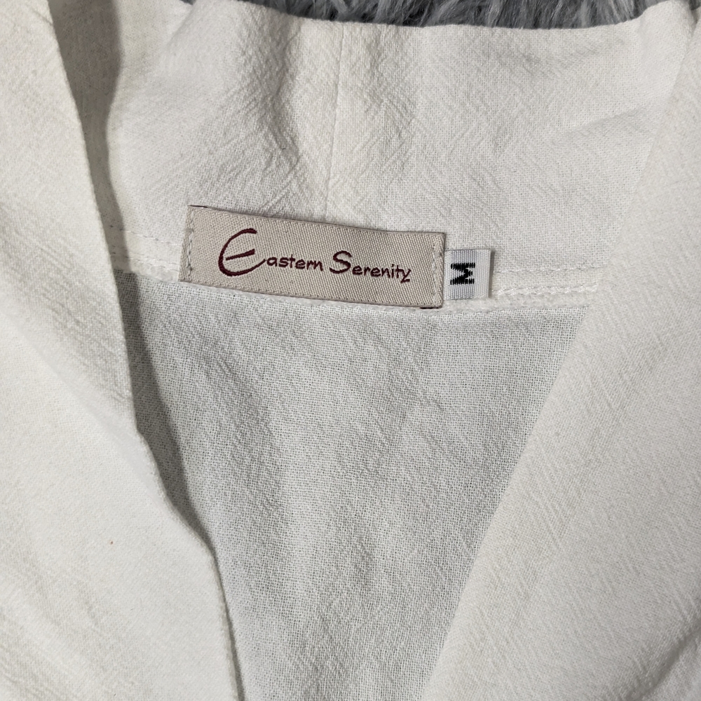 Eastern Serenity Sz M 100% Cotton Mandarin Collar V-neck Broad Cuff Asymmetrical - Picture 4 of 10